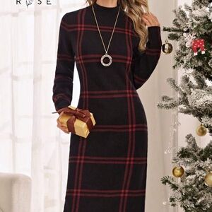 Shein plaid mock neck midi sweater dress